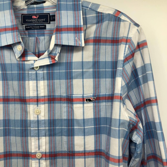 Vineyard Vines Plaid Tucker Shirt Small Blue Button-Down Mens Slim Fit Teal - Picture 2 of 8